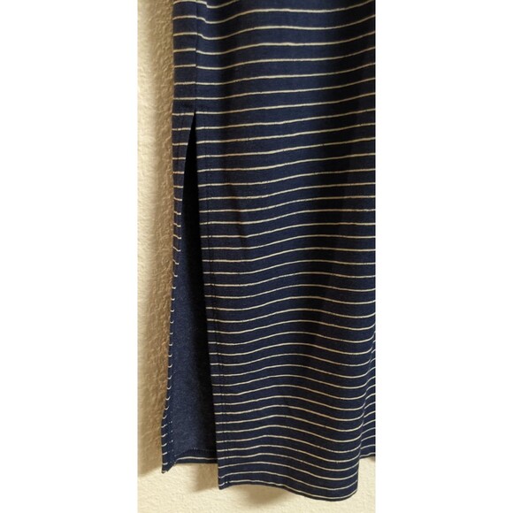 Women's LIFE IS GOOD Hooded Short Sleeve Blue/White Striped Long Maxi Dress M - Picture 7 of 12